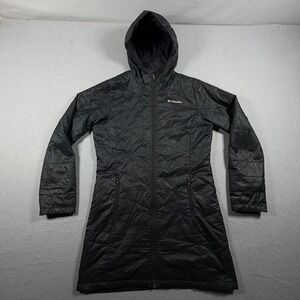 Columbia Omni-Heat Puffer Jacket Women Small Long Parka Hooded Black Coat Winter